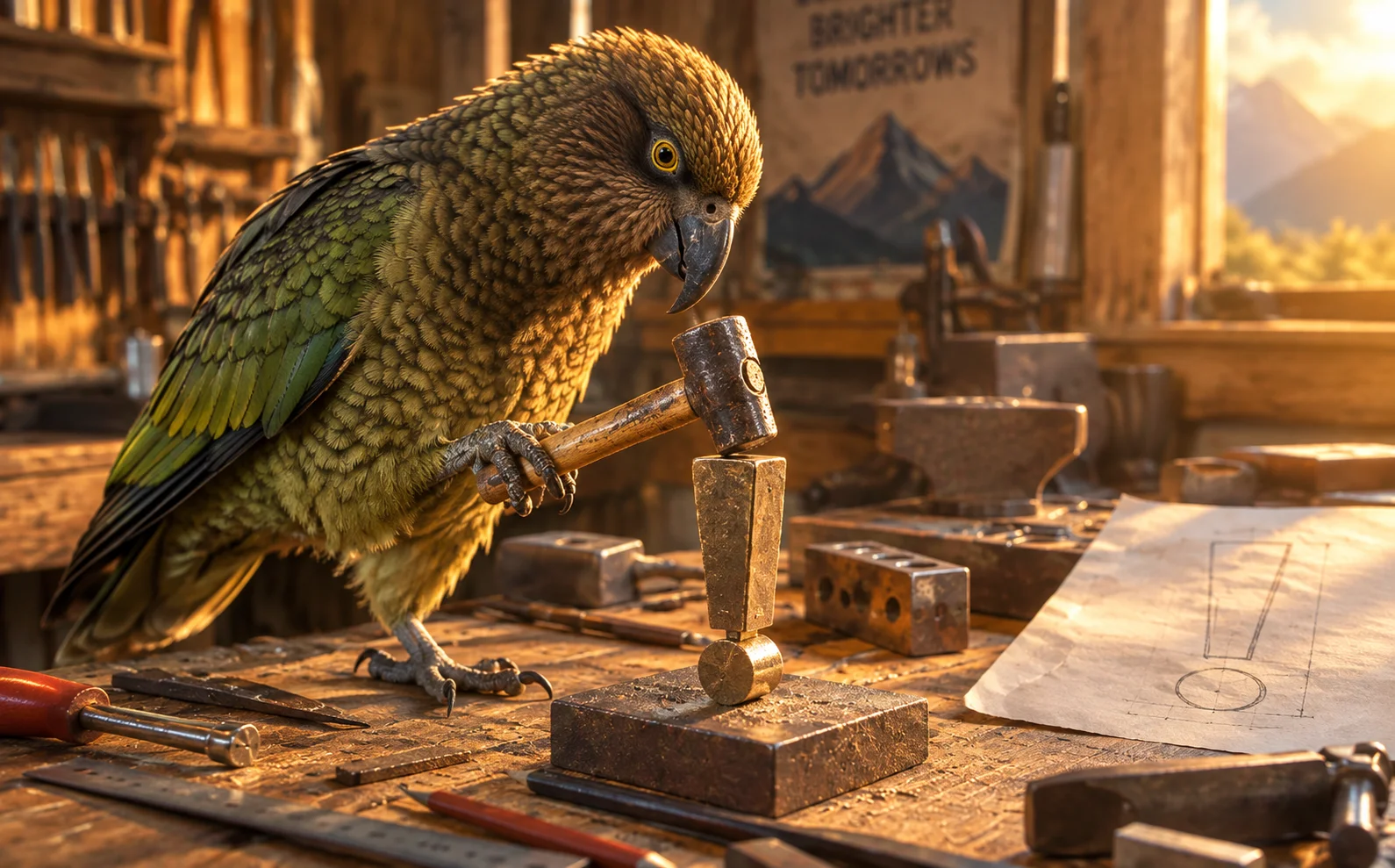 Kea at a workshop anvil